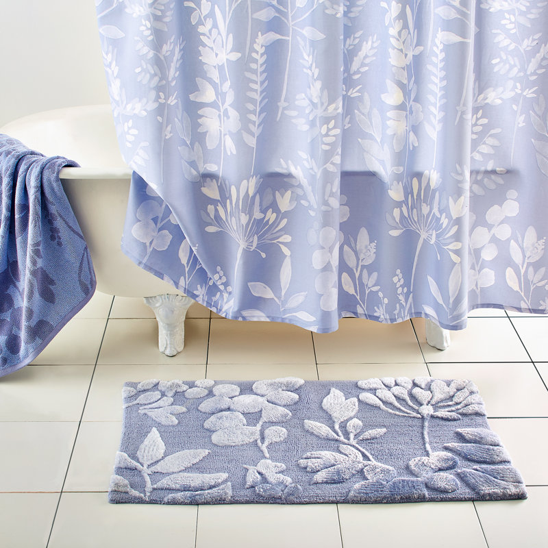 bluebellgray Fleur Blue Rectangle Cotton Floral and plants Bath Rug